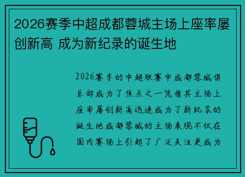 2026赛季中超成都蓉城主场上座率屡创新高 成为新纪录的诞生地